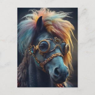 Postal Pony con pelo de payaso y googles