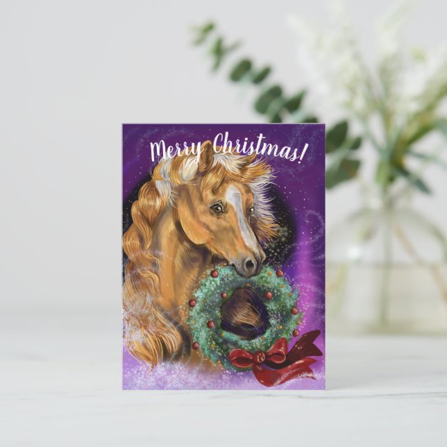Postal Pony con Wreath Navidades (Anverso de pie)