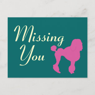 Postal Poodle de fieltro rosa de los años 50