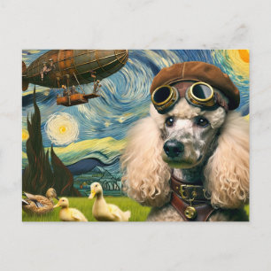 Postal Poodle de Steampunk Adorable y Patos
