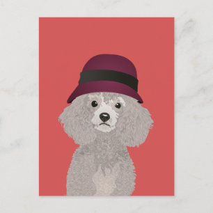Postal Poodle dulce con Cloche para Padres de Carbón