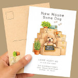 Postal Poodle New House Moving Announcement<br><div class="desc">Announce your move in a sweet and memorable way with this adorable Poodle moving announcement card featuring a cute curly-haired puppy peeking out from a stack of moving boxes holding a “We’ve Moved” sign. The soft watercolor illustration and cozy moving details make it perfect for dog lovers sharing their exciting...</div>
