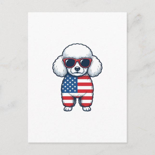 Postal Poodle Patriótico con Gafas de Sol Diseño Vectoria (Anverso)