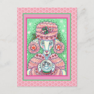 POSTAL POODLE ROSA DE PEPPERMINA CUIDADA Y SNOWGLOBE