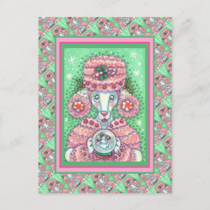 POSTAL POODLE ROSA DE PEPPERMINA CUIDADA Y SNOWGLOBE