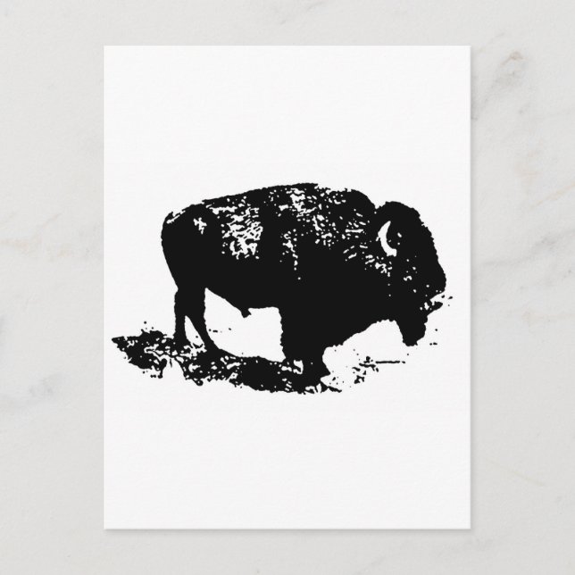 Postal Pop Art Black Búfalo Blanco Bison Silhouette (Anverso)