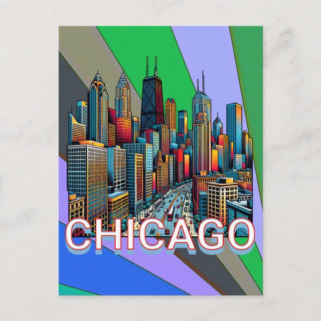 Postal Pop art Comic Book Style Chicago Illinois Keepsake (Anverso)