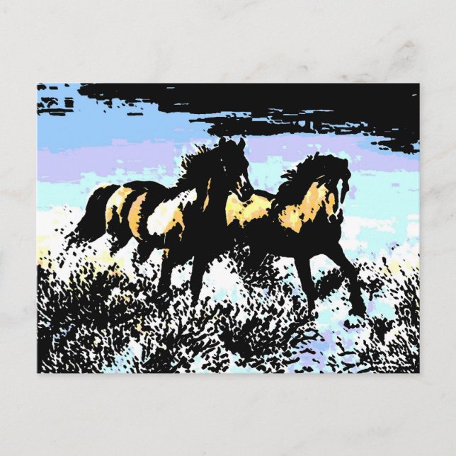 Postal Pop Art Corriendo Caballos (Anverso)