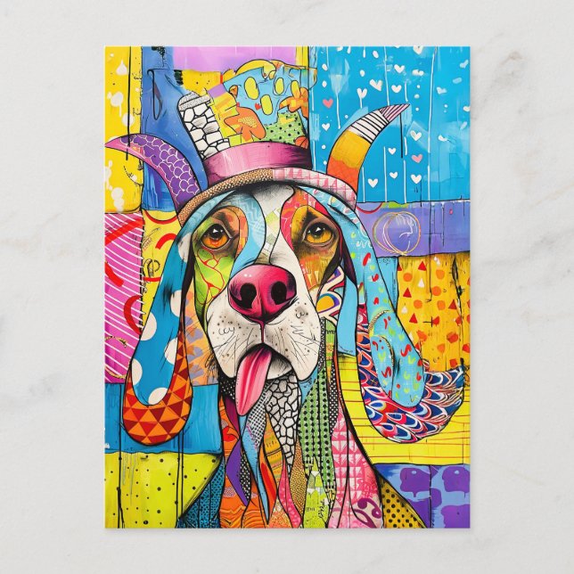 Postal Pop-Art Dog Portrait in Retro Style (Anverso)