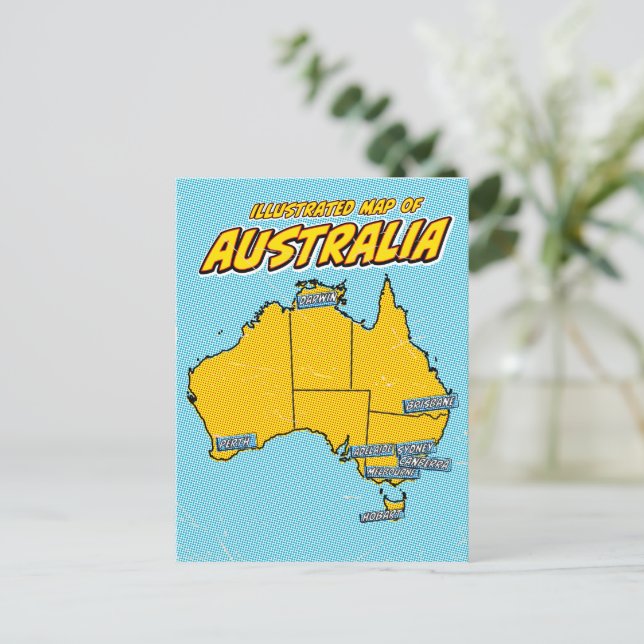 Postal Pop Art Ilustrado Australia  (Anverso de pie)