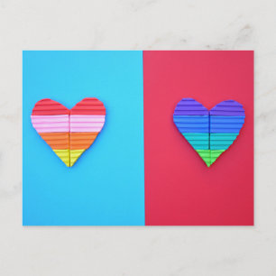 Postal Pop Art Love Corazones de Arcoiris gemelos