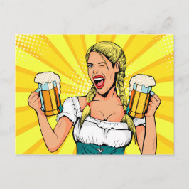 Postal Pop Art Oktoberfest Mujer con cerveza