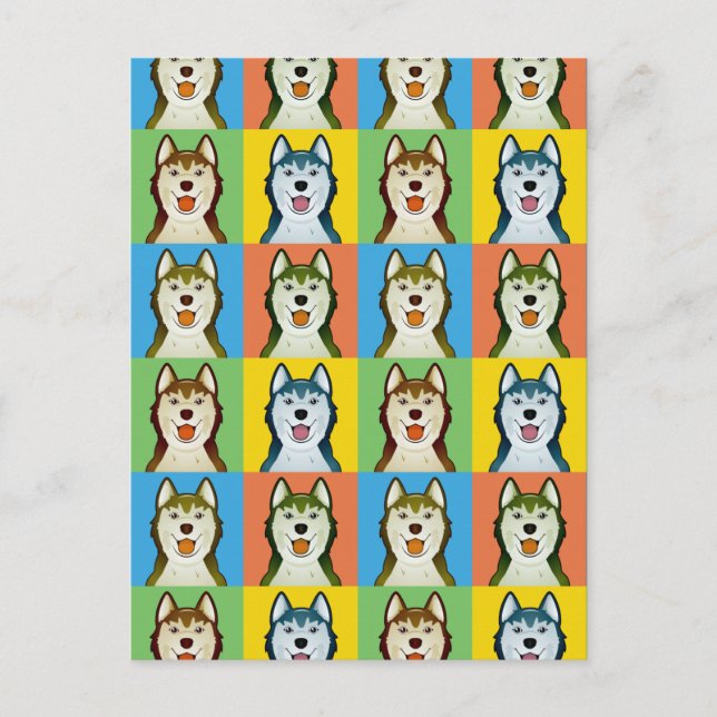 Postal Pop-Art Personalizado de Perro Husky Siberiano (Anverso)