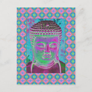 Postal Pop Buda en magenta y turquesa