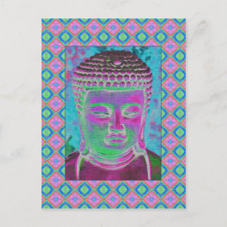 Postal Pop Buda en magenta y turquesa