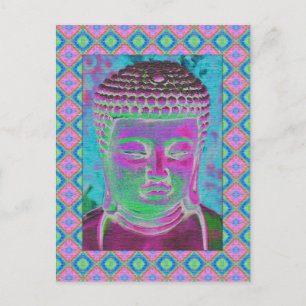 Postal Pop Buda en magenta y turquesa