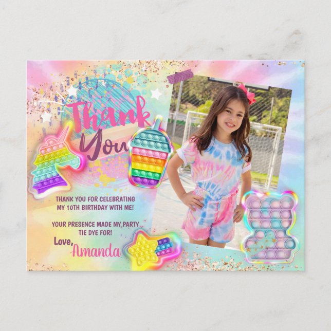 Postal pop it fidget Tie Dye Rainbow Photo you card (Anverso)