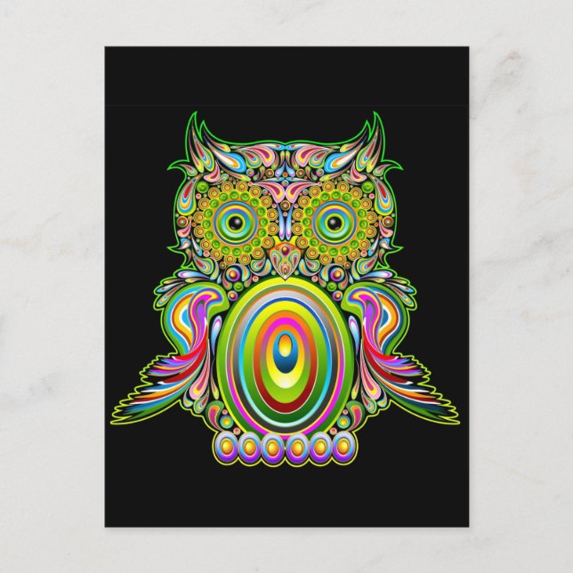 Postal Popart Popart Psychedelic Owl (Anverso)