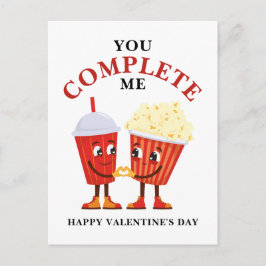 Postal Popcorn y Soda Me completas Valentine pun