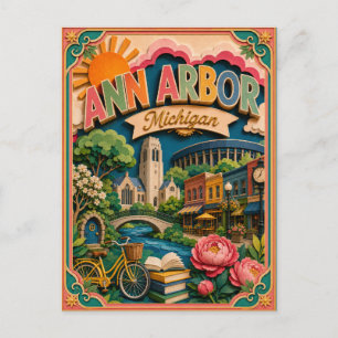 Postal PopCut Estados Ann Arbor Michigan Arte de Papel