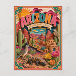 Postal PopCut Estados Arizona Colorido Arte de Papel 3D