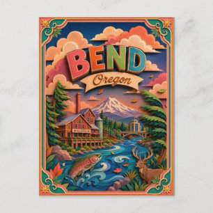 Postal PopCut Estados Bend Oregon Arte de Papel