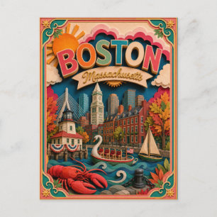 Postal PopCut Estados Boston Massachusetts Arte de Papel