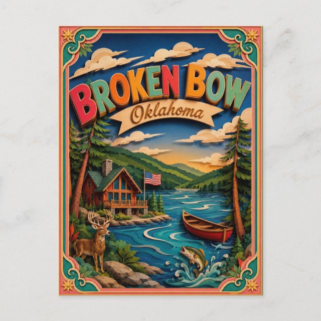 Postal PopCut Estados Broken Bow Oklahoma Arte de Papel (Anverso)
