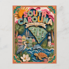 Postal PopCut Estados Carolina del Sur Colorido Arte de P