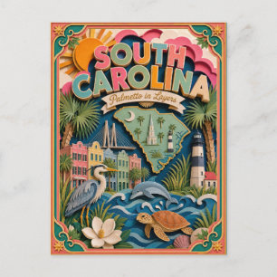 Postal PopCut Estados Carolina del Sur Colorido Arte de P