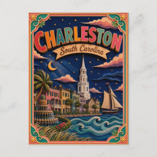 Postal PopCut Estados Charleston Carolina del Sur Arte de