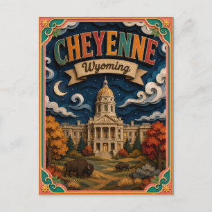 Postal PopCut Estados Cheyenne Wyoming Arte de Papel