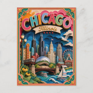 Postal PopCut Estados Chicago Illinois Arte en Papel