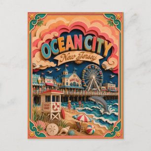 Postal PopCut Estados Ciudad Oceanica Nueva Jersey Arte d