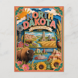 Postal PopCut Estados Dakota del Norte Colorido Arte de P