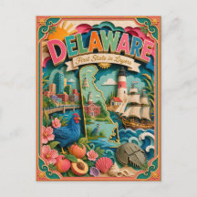 PopCut Estados Delaware Colorido Arte de Papel 3D