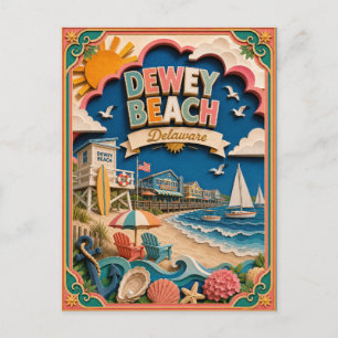 Postal PopCut Estados Dewey Beach Delaware Arte de Papel