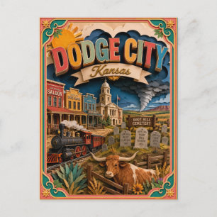 Postal PopCut Estados Dodge City Kansas Arte en Papel