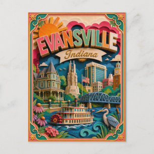 Postal PopCut Estados Evansville Indiana Arte de Papel