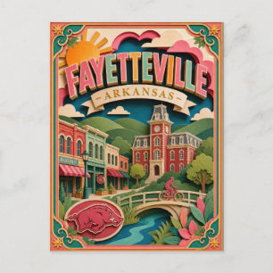 Postal PopCut Estados Fayetteville Arkansas Arte de Papel
