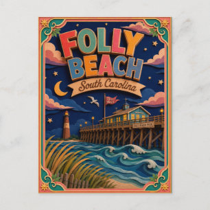Postal PopCut Estados Folly Beach Carolina del Sur Arte d