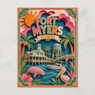 Postal PopCut Estados Fort Myers Florida Arte de Papel