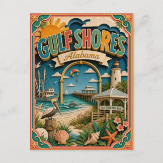 Postal PopCut Estados Golf Shores Alabama Arte de Papel