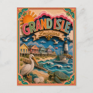 Postal PopCut Estados Grand Isle Louisiana Arte de Papel