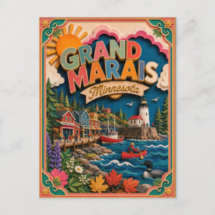 Postal PopCut Estados Grand Marais Minnesota Arte de Pape