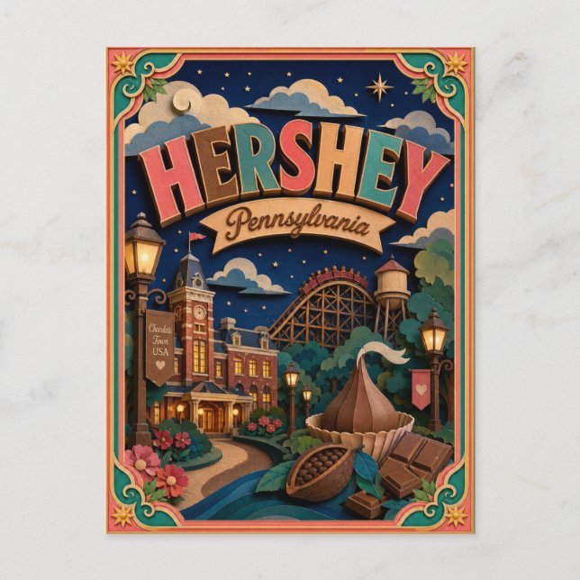 Postal PopCut Estados Hershey Pennsylvania Arte de Papel (Anverso)