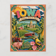 PopCut Estados Iowa Colorido Arte de Papel 3D