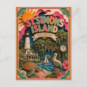 Postal PopCut Estados Isla St. Simons Georgia Arte de Pap