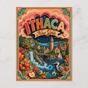 Postal PopCut Estados Ithaca Nueva York Arte en Papel