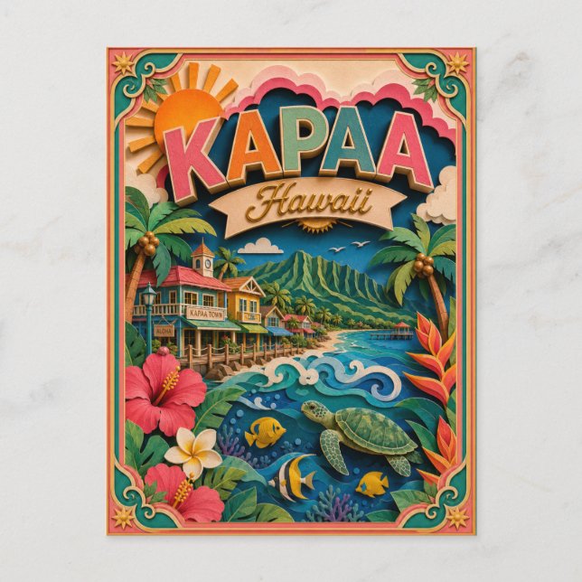 Postal PopCut Estados Kapaa Hawái Arte de Papel (Anverso)